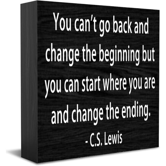 Cskhip You Can'T Go Back And Change The Beginning But You Can Start Where You Are And Change The Ending New Home Decor Rustic Gift Ideas Wood Sign Desk Shelf Farmhouse Room Decorations 7x7 inch