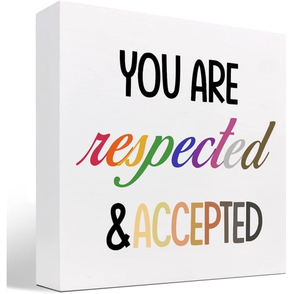 Cskhip You Are Respected And Accepted Diversity Wood Block Sign Desk Decor,Inspirational Multiculturalwooden Box Plaque Sign Desk Decor For Home Classroom Office Shelf Table Decorations 5x5 inch