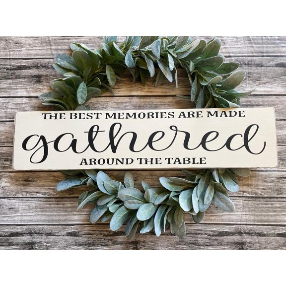 Cskhip The best memories are gathered around the table, Dining room sign, gather sign, rustic wood sign, Kitchen sign Kitchen Kitchen Decor Wood Signs with Quotes Wood Sayings Signs 6" x 16"
