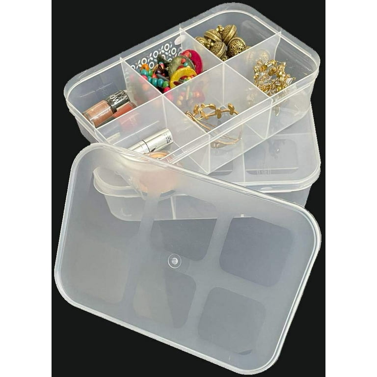 Csm Jewellery Organizer Multipurpose Plastic Storage Box With Dividers 6  Grids In Big Size, Transparent (Pack Of 2 Boxes - Big Size) Rectangular 