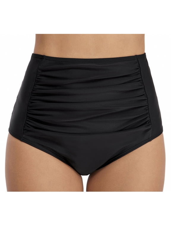Sexy High Waisted Tummy Control Swimwear Bottoms Retro Ruched Bikini Adult Female