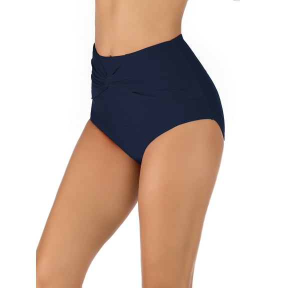 Csndyce Women High Waisted Bikini Bottom Solid Tummy Control Full Coverage Tankinis Briefs Female