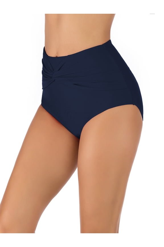 Women High Waisted Bikini Bottom Solid Tummy Control Full Coverage Tankinis Briefs Female
