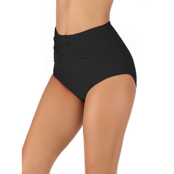 Csndyce Women High Waisted Bikini Bottom Solid Tummy Control Full Coverage Tankinis Briefs Female