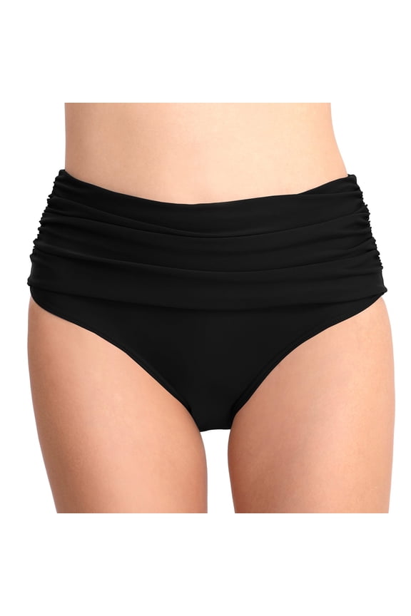 Women High Waisted Bikini Swimwear Bottom Retro Ruched Tummy Control Tankini Briefs Female