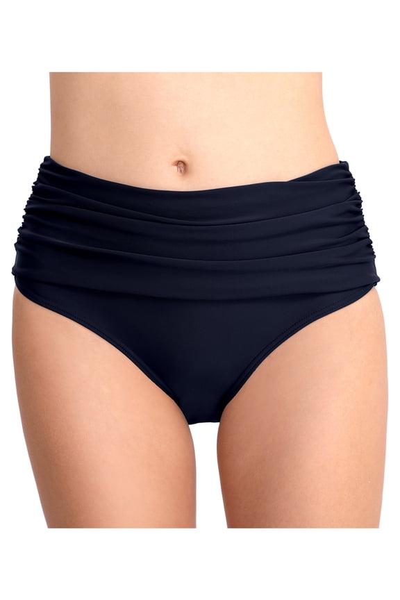 Women High Waisted Bikini Swimwear Bottom Retro Ruched Tummy Control Tankini Briefs Female