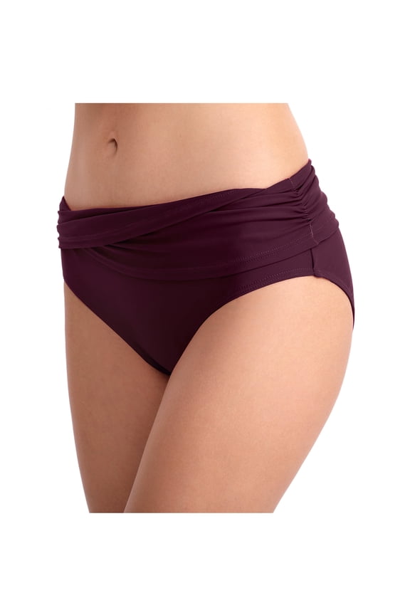 Women Mid Waisted Bikini Bottom Retro Ruched Tummy Control Swim Shorts Solid Brief Female