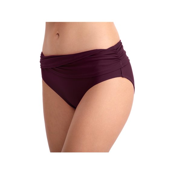 Csndyce Women Mid Waisted Bikini Bottom Retro Ruched Tummy Control Swim Shorts Solid Brief Female