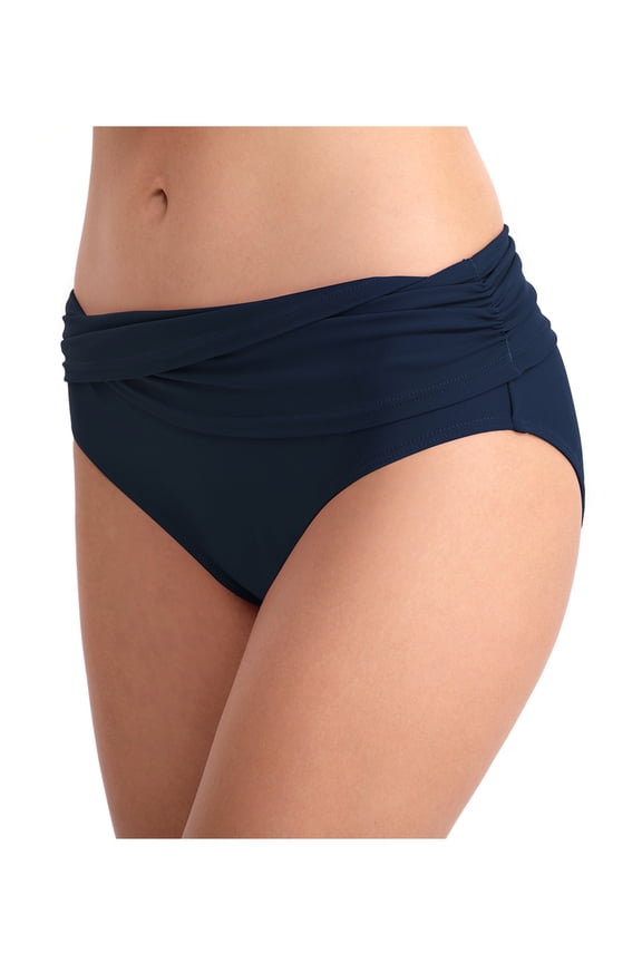 Women Mid Waisted Bikini Bottom Retro Ruched Tummy Control Swim Shorts Solid Brief Female