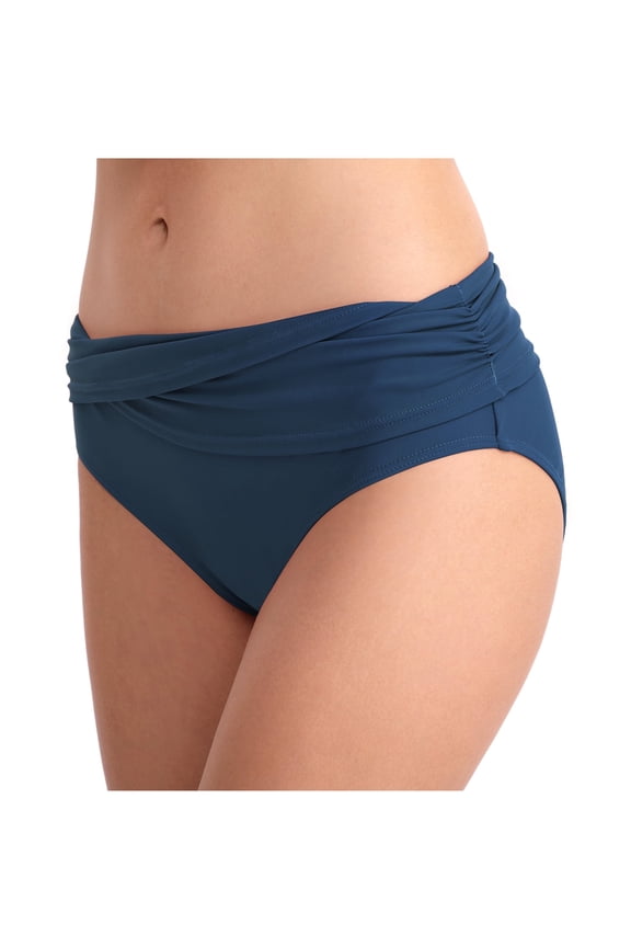 Women Mid Waisted Bikini Bottom Retro Ruched Tummy Control Swim Shorts Solid Brief Female