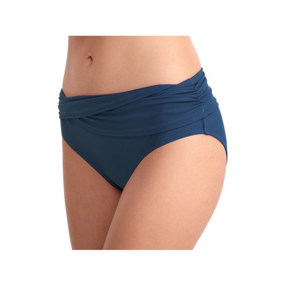 Csndyce Women Mid Waisted Bikini Bottom Retro Ruched Tummy Control Swim Shorts Solid Brief Female