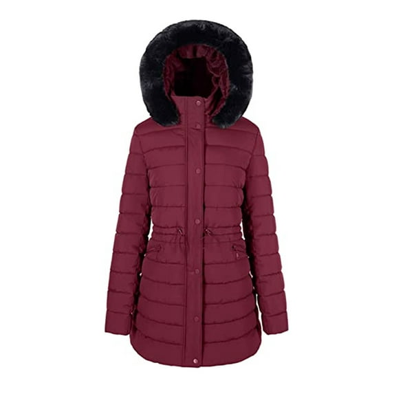 Csndyce Women's Puffer Jacket Water-Resistant Full-Zip Long Warm Winter Coat with Removable Hood