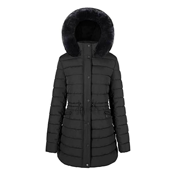 Csndyce Women's Puffer Jacket Water-Resistant Full-Zip Long Warm Winter Coat with Removable Hood