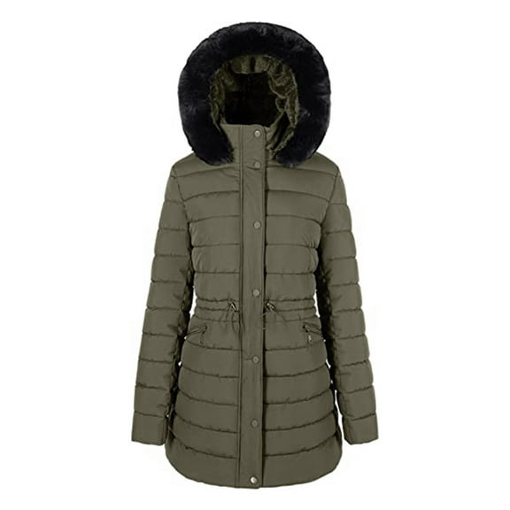 Csndyce Women's Puffer Jacket Water-Resistant Full-Zip Long Warm Winter Coat with Removable Hood