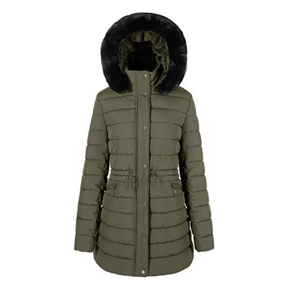 Csndyce Women's Puffer Jacket Water-Resistant Full-Zip Long Warm Winter Coat with Removable Hood
