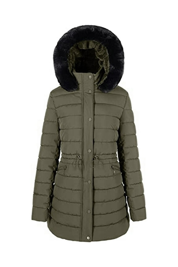 Women's Puffer Jacket Water-Resistant Full-Zip Long Warm Winter Coat with Removable Hood