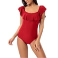thumbnail image 1 of Csndyce Women's Ruffled One Piece Swimsuits off Shoulder Tummy Control Halter Bathing Suit Female, 1 of 8