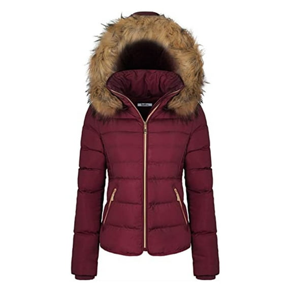 Csndyce Women's Winter Puffer Coat Removable Hood Thicken Parka Coat Fleece Lined Warm Winter Jacket