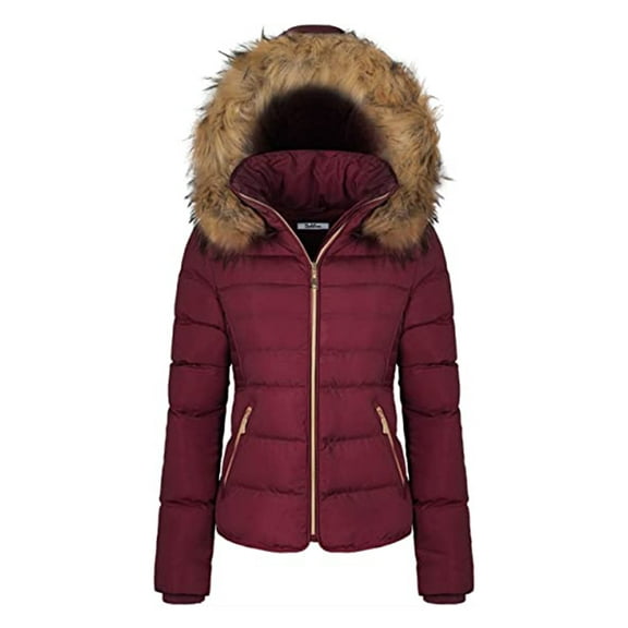 Csndyce Women's Winter Puffer Coat Removable Hood Thicken Parka Coat Fleece Lined Warm Winter Jacket