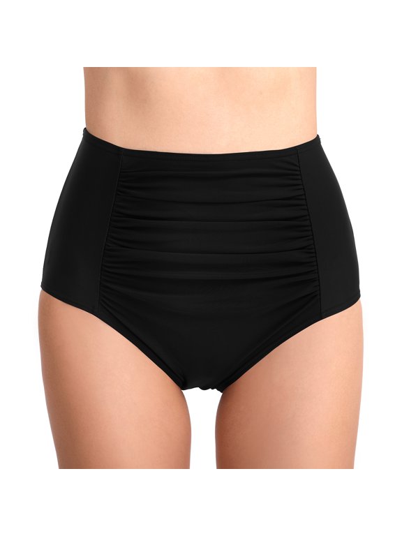 Womens High Waist Bikini Bottom Ruched Tummy Control Tankini Briefs Retro Swim Shorts