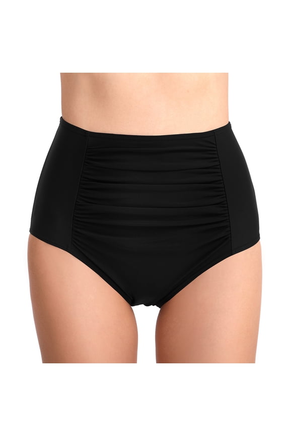 Womens High Waist Bikini Bottom Ruched Tummy Control Tankini Briefs Retro Swim Shorts
