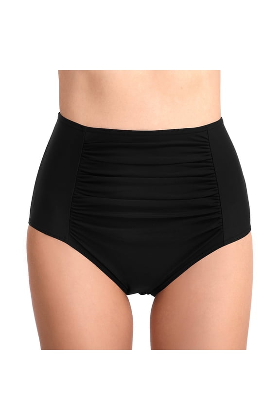 Womens High Waist Bikini Bottom Ruched Tummy Control Tankini Briefs Retro Swim Shorts