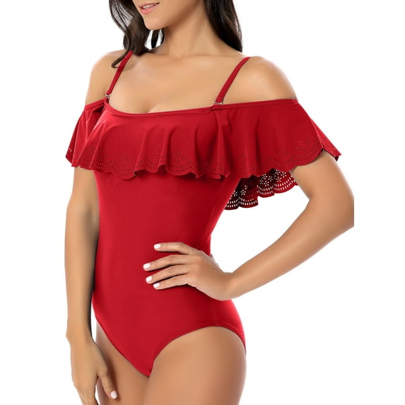 Csndyce off Shoulder One Piece Swimsuits Women Bathing Suits Tummy Control Sexy Halter Bikini Female