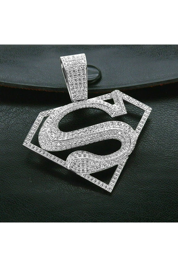 Ct Iced Out Diamond Hip Hop Superman Shield Men's Charm Pendant 14k White Gold Finish Custom Letter Rapper 925 Sterling Silver Handmade Anniversary Letter Logo Pendant Gift For All