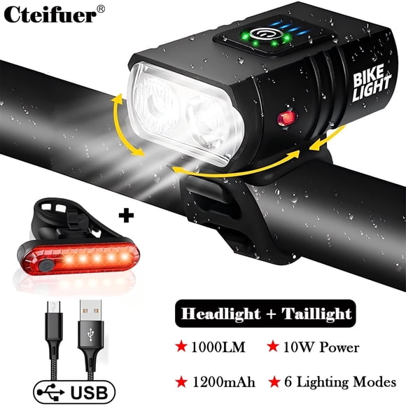 Cteifuer 1000 Lumen Rechargeable Bicycles Light for Night Ride,IPX5 Waterproof Mountain Bike Front & Rear Light Set
