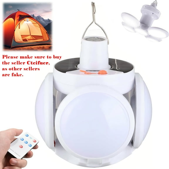 Cteifuer 1200mAh Chargeable LED Soccer Light Bulb: IPX4 Solar Soccer Camping Light Foldable Solar USB DC Football UFO Lamp