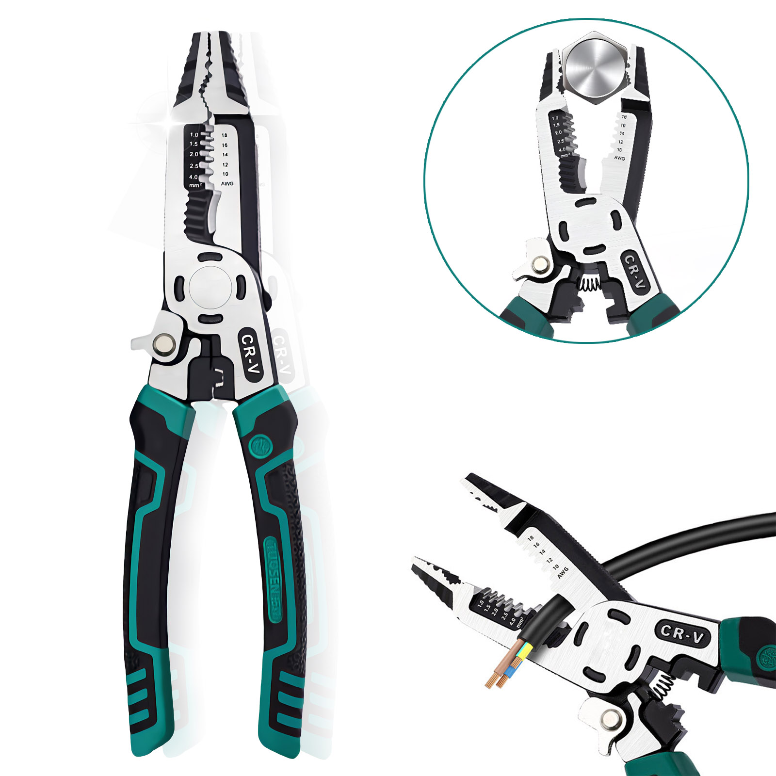 Cteifuer 9 in 1 Multipurpose Wire Stripper, 9 Heavy Duty Super Tough Electrical Wire Pliers Crimper, Electrical Lineman Wire Stripper Tool with Wire Cutter, Wiring Tools