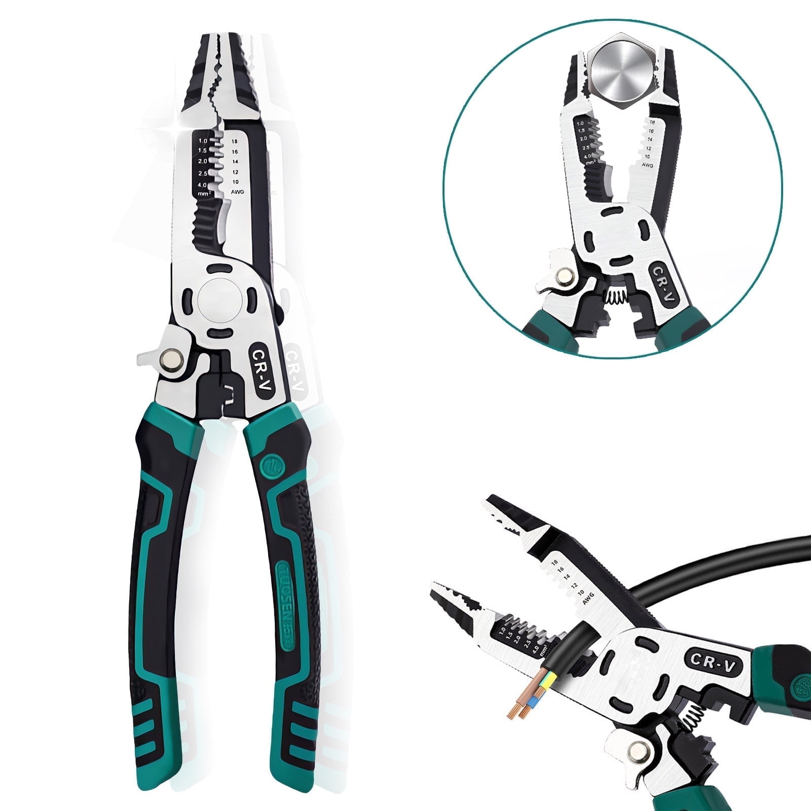 Cteifuer 9 in 1 Multipurpose Wire Stripper, 9 Heavy Duty Super Tough Electrical Wire Pliers Crimper, Electrical Lineman Wire Stripper Tool with Wire Cutter, Wiring Tools