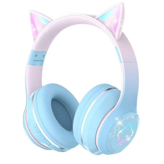 Cteifuer Bluetooth 5.1 Headphones, Cat Wireless Headphones with LED Lights for Phone Tablet Laptop Games Console