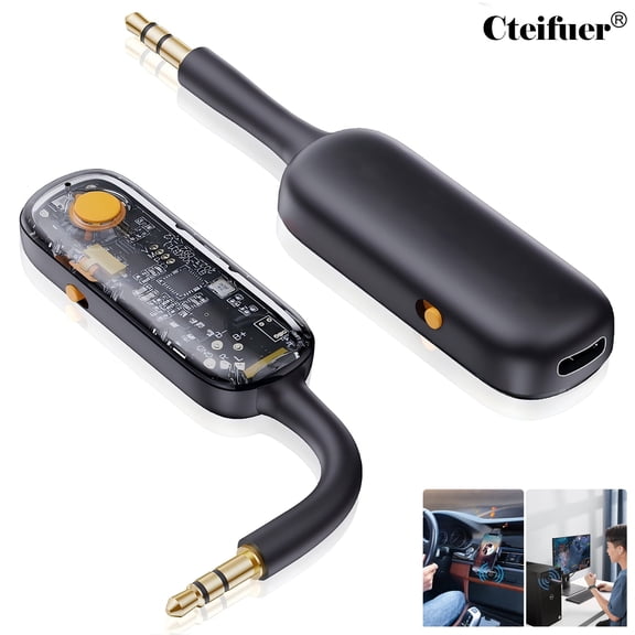 Cteifuer Bluetooth 5.3 Wireless Transmitter and Receiver: 3.5 mm Aux Bluetooth Adapter on Airplanes TV Car Gym for AirPods, Headphones