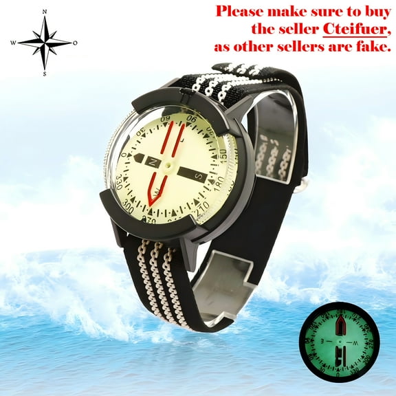 Cteifuer Diving Wrist Compass Luminous Waterproof Compass with Watchband for Camping Hiking Sighting Orienteering Mountaineering, Black