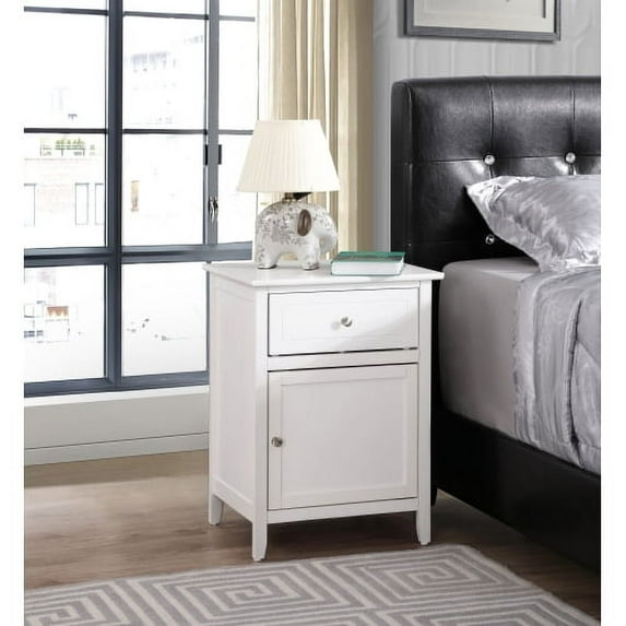 Cterwk 1 Drawer Nightstand with 1 Door Cabinet, Wood Beside Table for Home, Bedroom, White