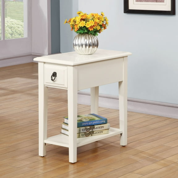 Cterwk 1 Drawer Side Table with Shelf, Wood End Table for Living Room, Bedroom, White