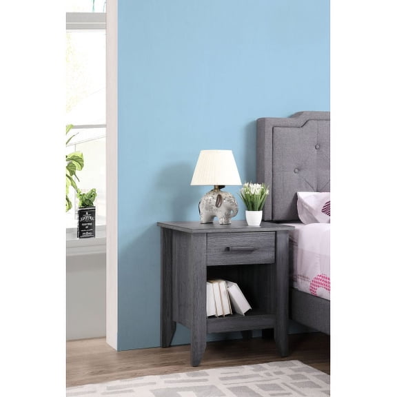 Cterwk 1 Drawers Beside Table for Home Bedroom, Nightstand with Bottom Shelf, Gray
