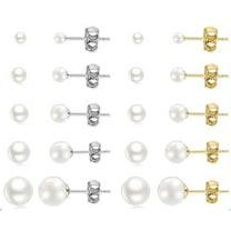 Cterwk 10 Pairs 14K Gold Plated Small Pearl Ball Stud Earrings Set 316L Steel Studs for Women Men, Silver Gold