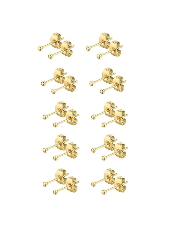 10 Pairs 3mm Round Ball Stud Earrings for Women 316L Stainless Steel Stud Earrings, Gold