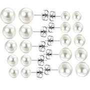 Cterwk 10 Pairs Faux Pearl Stud Earrings Stainless Steel Hypoallergenic Earrings Set for Women Girls