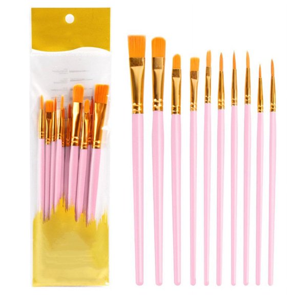 Cterwk 10PCS Paint Brushes Set, Nylon Hair Artist Acrylic Paintbrushes for Acrylic Oil Watercolor, Face Nail Art, Miniature Painting, Dark Pink