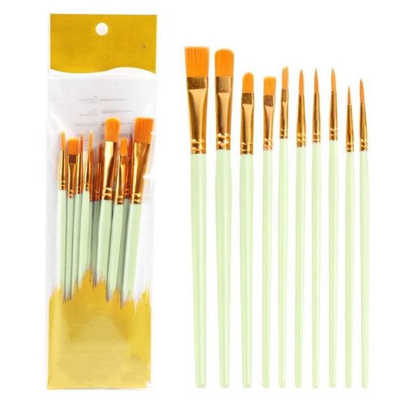 Cterwk 10PCS Paint Brushes Set, Nylon Hair Artist Acrylic Paintbrushes for Acrylic Oil Watercolor, Face Nail Art, Miniature Painting, Mint Green