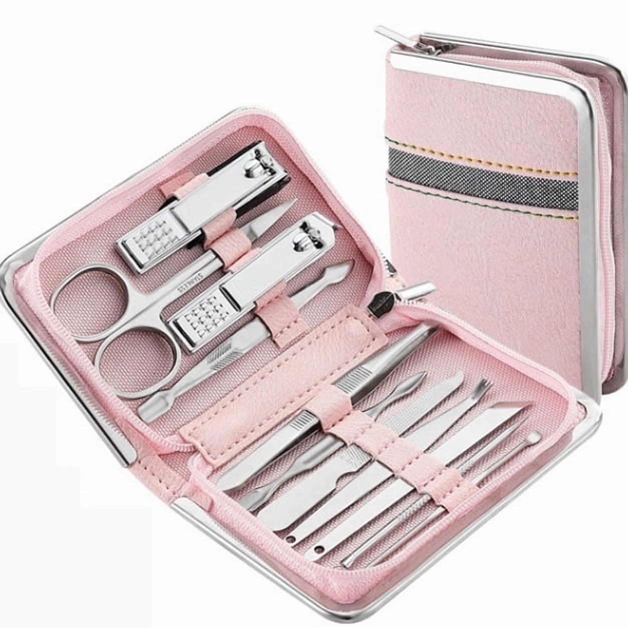 Cterwk 11 Pack Manicure Pedicure Set Stainless Steel Nail Clippers Men Women Grooming Kit Professional Nail Care Tools, Pink