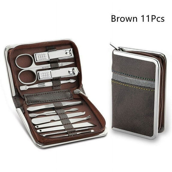 Cterwk 11PCS Professional Stainless Steel Nail Clippers Manicure Set Cutter Scissor, Brown