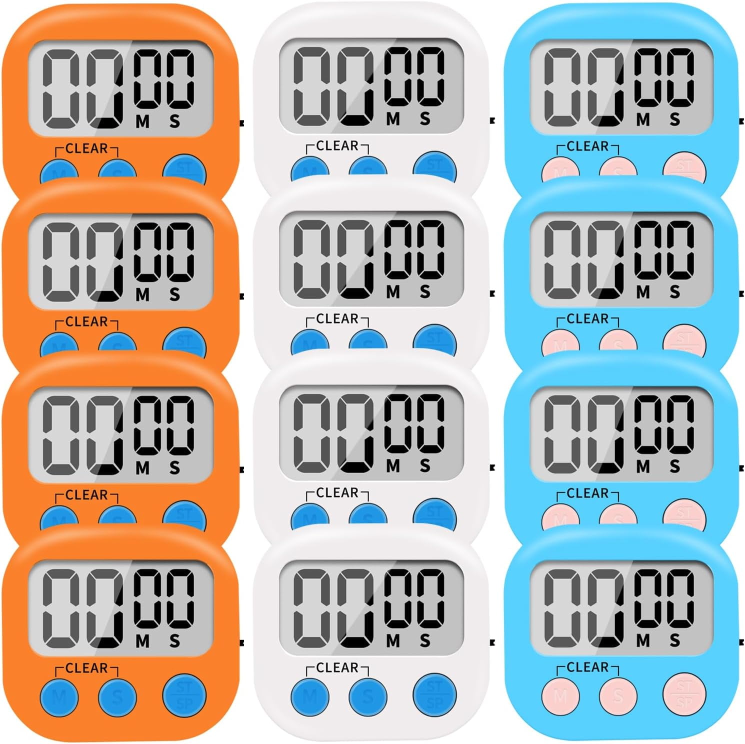 Cterwk 12 Pack Digital Timer LCD Display Countdown Timer for Cooking ...