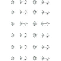 Cterwk 12 Pairs Stud Earrings Stainless Steel Flat Back Earrings 2mm-3mm Round Cubic Zirconia Stud Earrings Set for Men Women