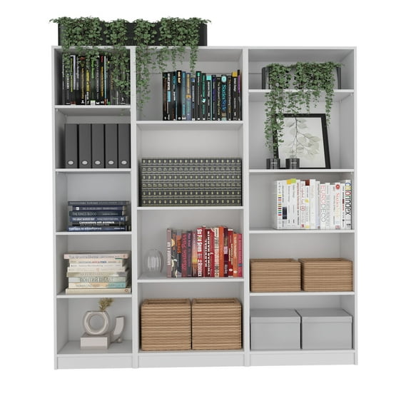 Cterwk 14 Shelves Wood Bookshelf Bookcase Book Storage Rack for Living Room, Office, White