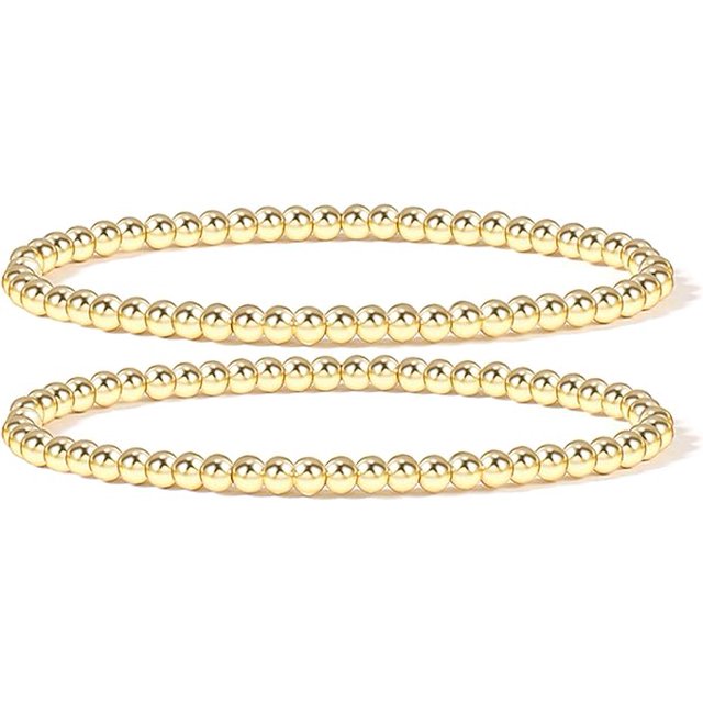 Cterwk 14K Gold Plated Bead Ball Bracelet Stretchable Elastic