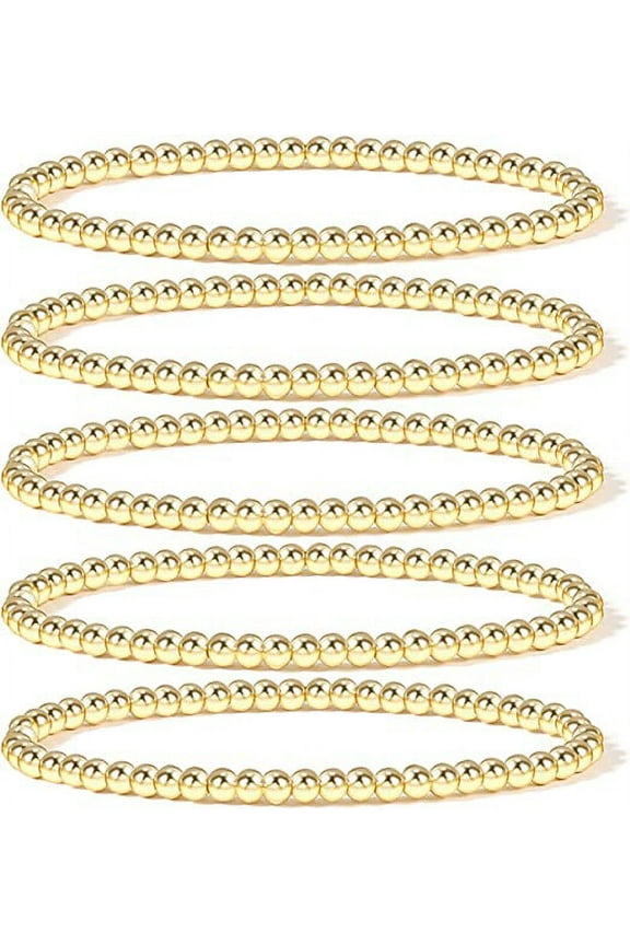 14K Gold Plated Bead Ball Bracelet Stretchable Elastic Hypoallergenic Bohemian Stackable Bracelet for Women
